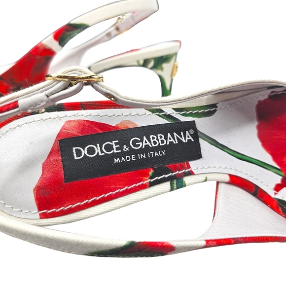 DOLCE & GABBANA Poppy Floral  Print Canvas Slingback Heels - Picture 7 of 9